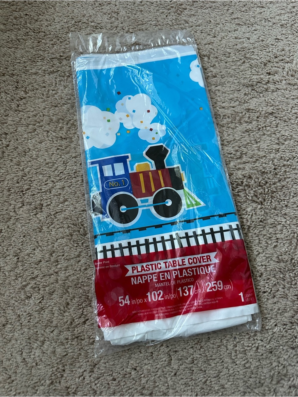 Kids Blue Train Plastic Table Cover